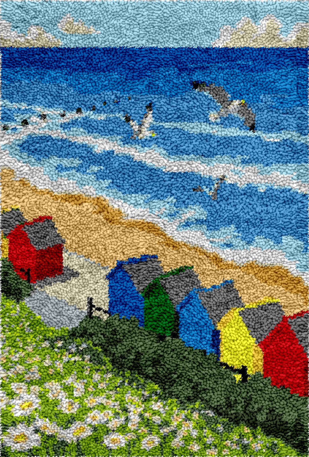 Bright Beach Houses DIY Latch Hook Rug Making Kit For Adults