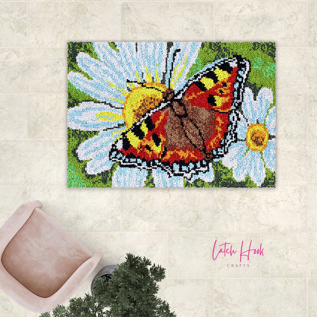 Daisies and Butterfly - Latch Hook Rug Kit - Latch Hook Crafts