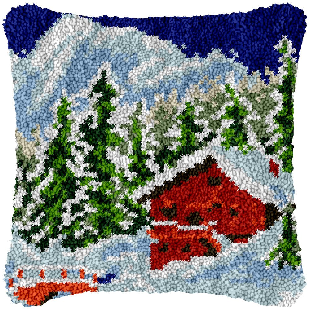 Snow Cabin - Latch Hook Pillow Kit (US Stock) - Latch Hook Crafts