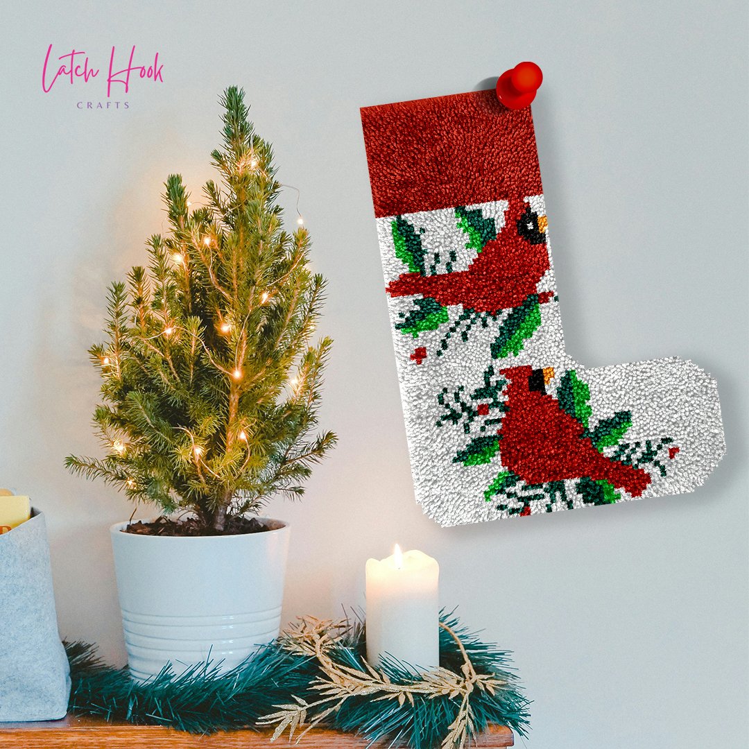 Twin Cardinals - Latch Hook Stockings Kit - Latch Hook Crafts