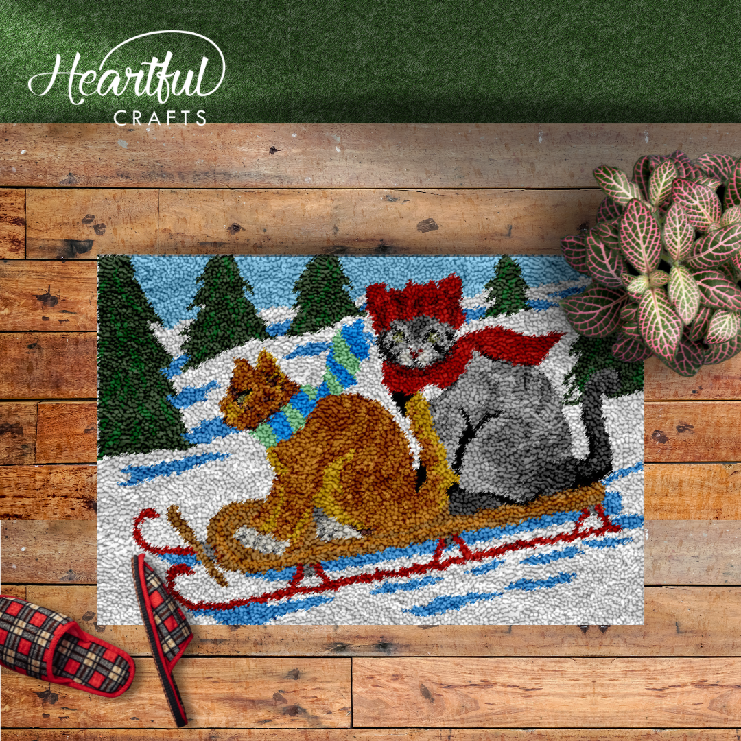 Cat Sled Latch Hook Rug by Heartful Crafts