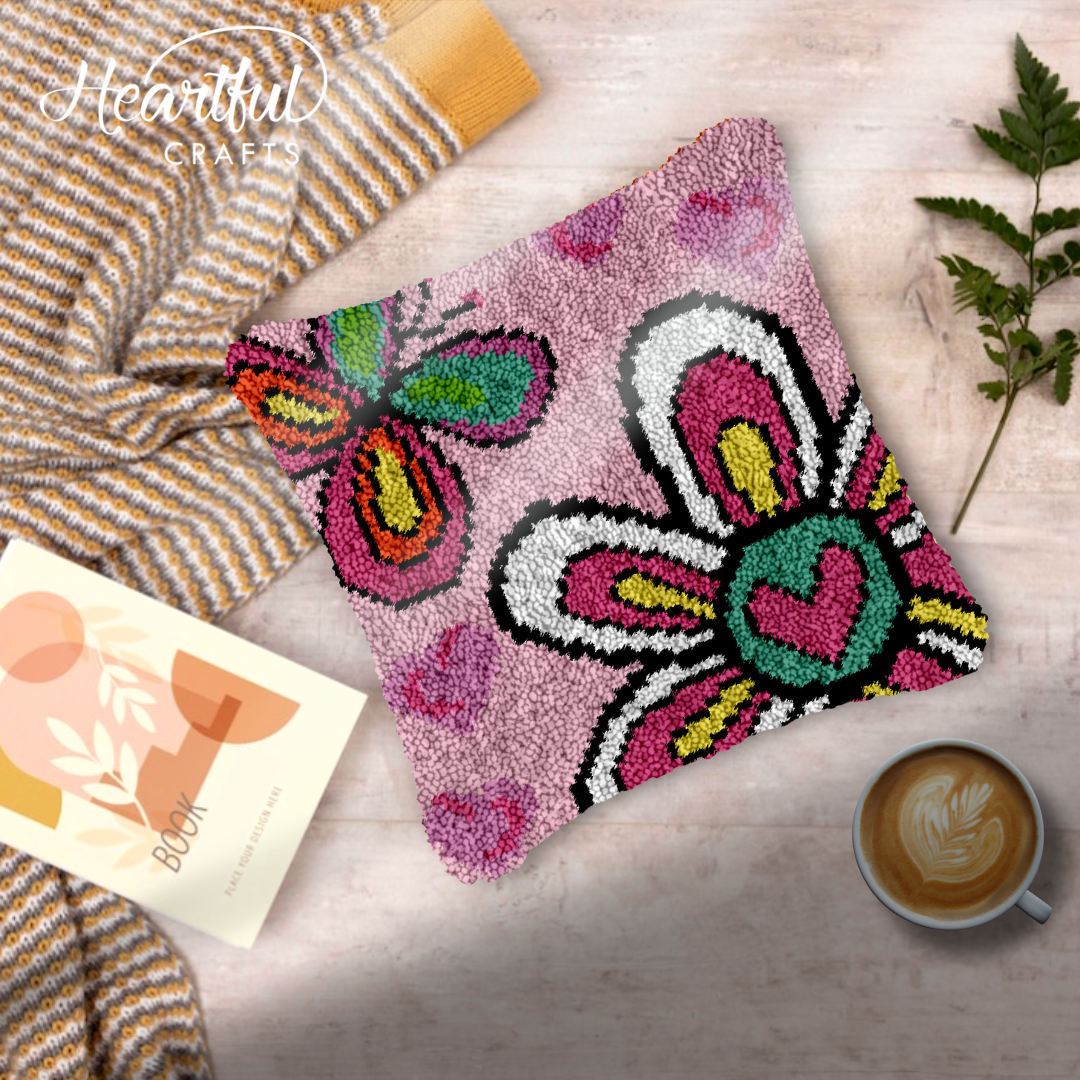 Flower Butterfly Heart DIY Latch Hook Pillowcase Making Kit For