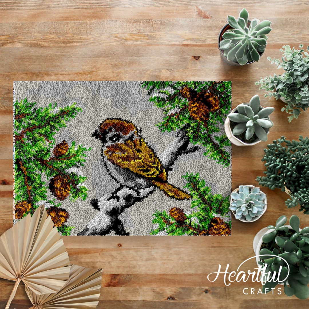 Eurasian Tree Sparrow - Latch Hook Rug Kit - Latch Hook Crafts