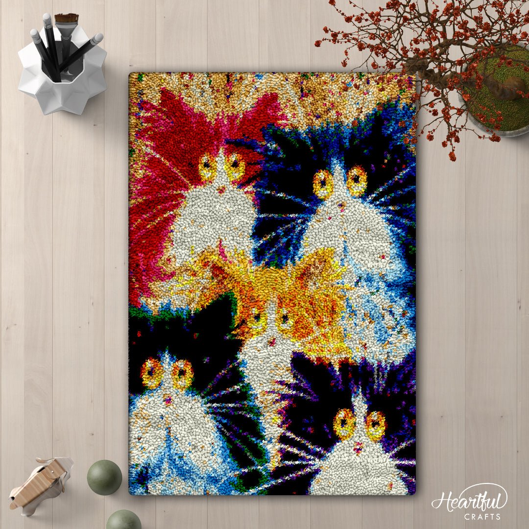 Colourful hotsell Cat Latch Hook Rug Kit