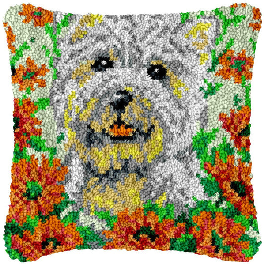 Frolicking Terrier - Latch Hook Pillowcase Kit - Latch Hook Crafts