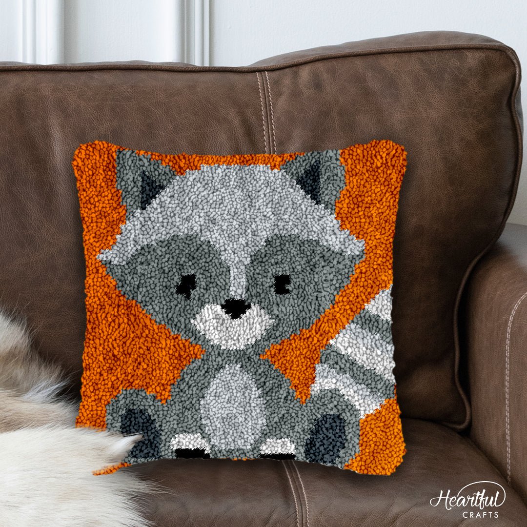 Grey Racoon - Latch Hook Pillowcase Kit - Latch Hook Crafts