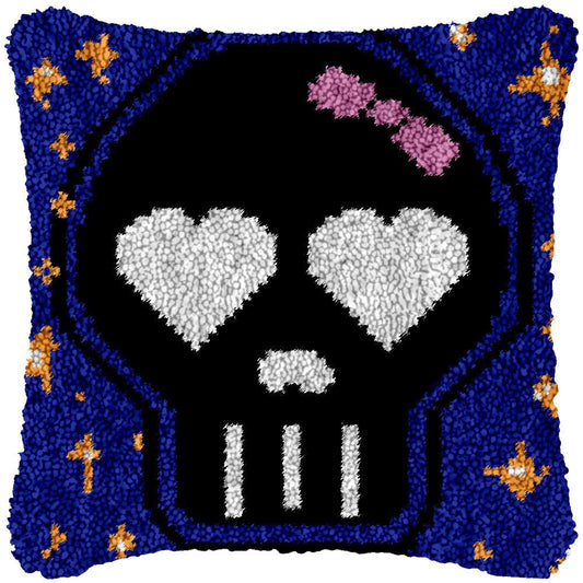 Heart Eyes Skull - Latch Hook Pillowcase Kit - Latch Hook Crafts