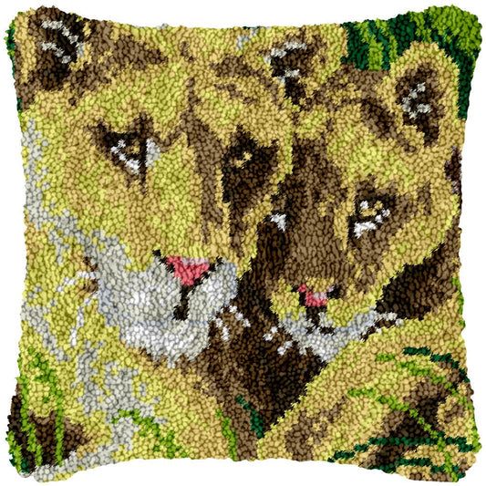 Lioness and Cub - Latch Hook Pillowcase Kit - Latch Hook Crafts