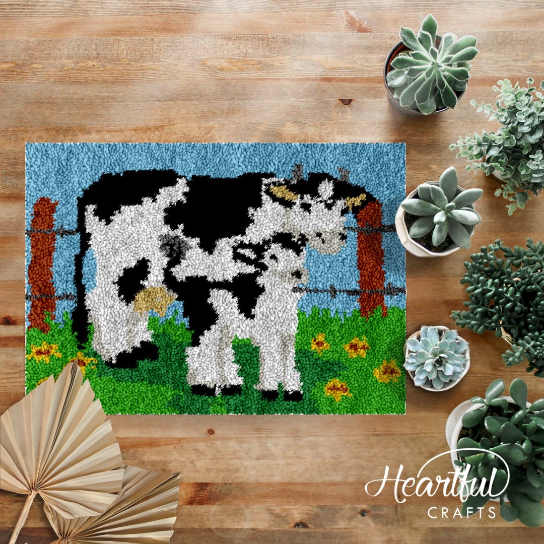 Mother Cow and Calf DIY Latch Hook Rug Making Kit For Adults – Latch ...