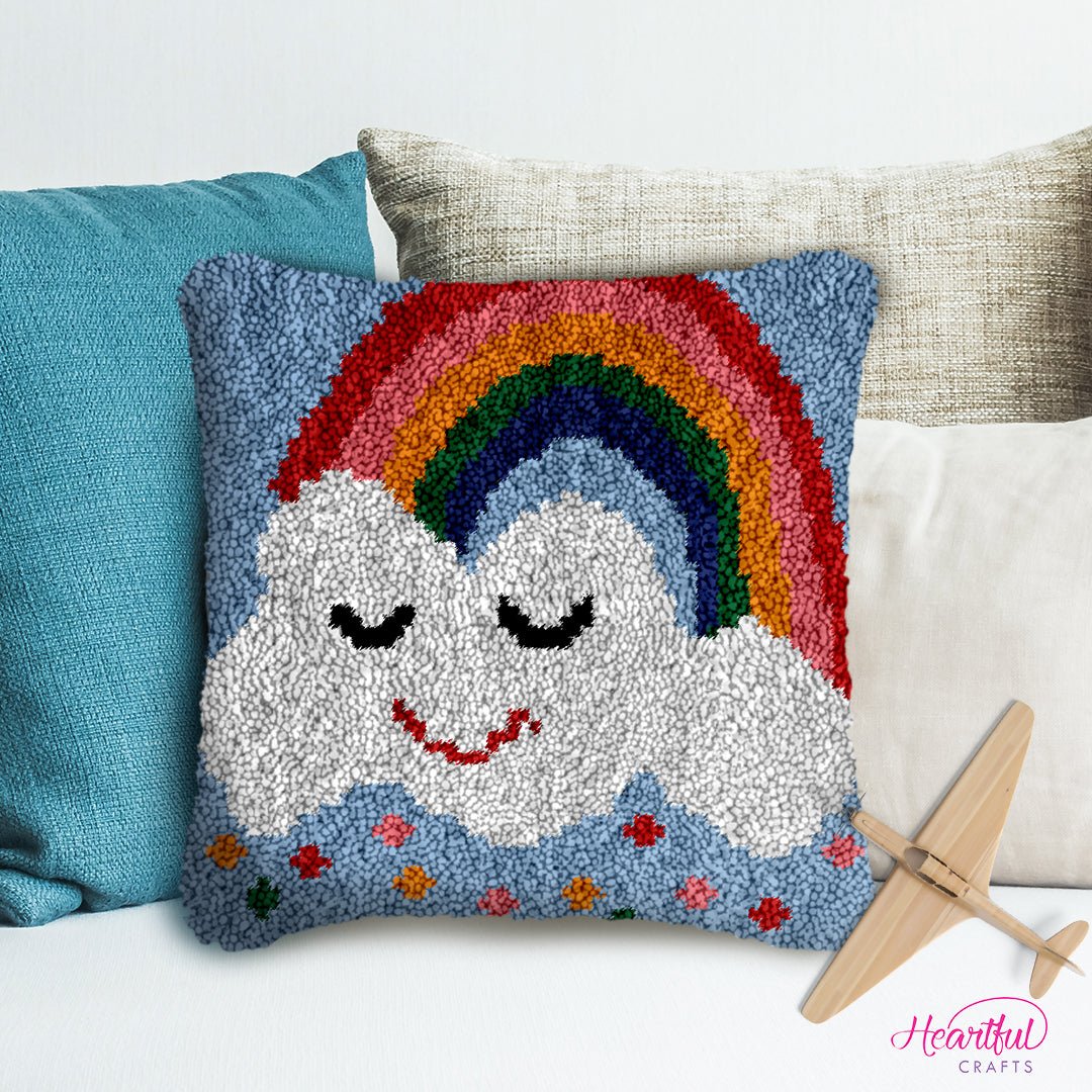 Rainbow Rain - Latch Hook Pillowcase Kit - Latch Hook Crafts